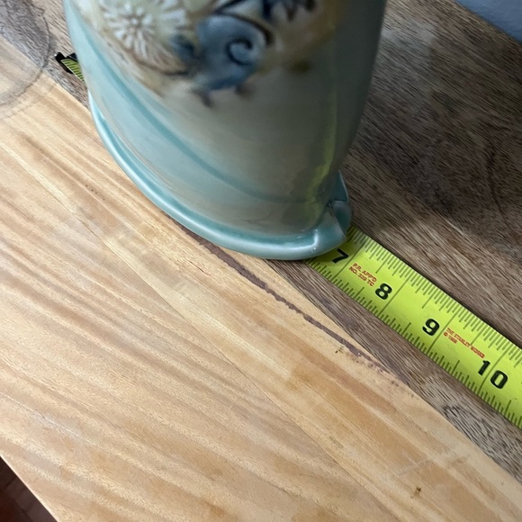 Pottery Vase CS Artisan Stamped Blue/Green/Brown 3D Floral accents. 8” H - Picture 7 of 11